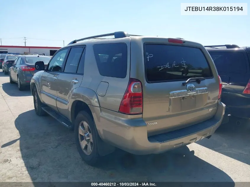 2008 Toyota 4Runner Sr5 V6 VIN: JTEBU14R38K015194 Lot: 40460212