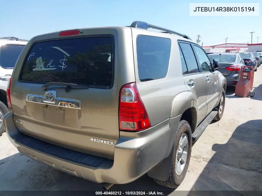 2008 Toyota 4Runner Sr5 V6 VIN: JTEBU14R38K015194 Lot: 40460212