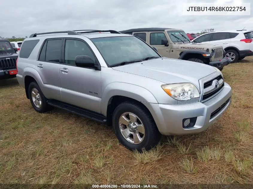 2008 Toyota 4Runner Sr5 V6 VIN: JTEBU14R68K022754 Lot: 40506280