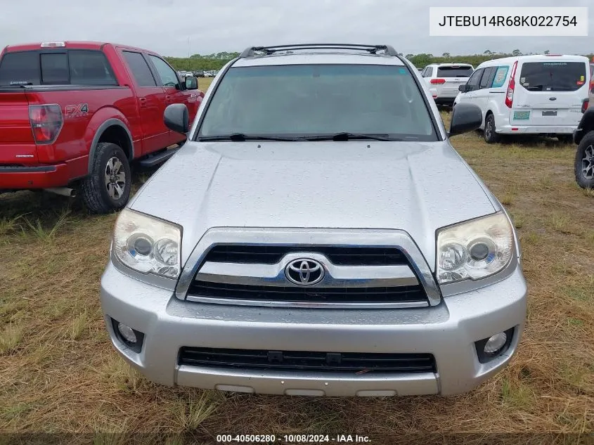 2008 Toyota 4Runner Sr5 V6 VIN: JTEBU14R68K022754 Lot: 40506280