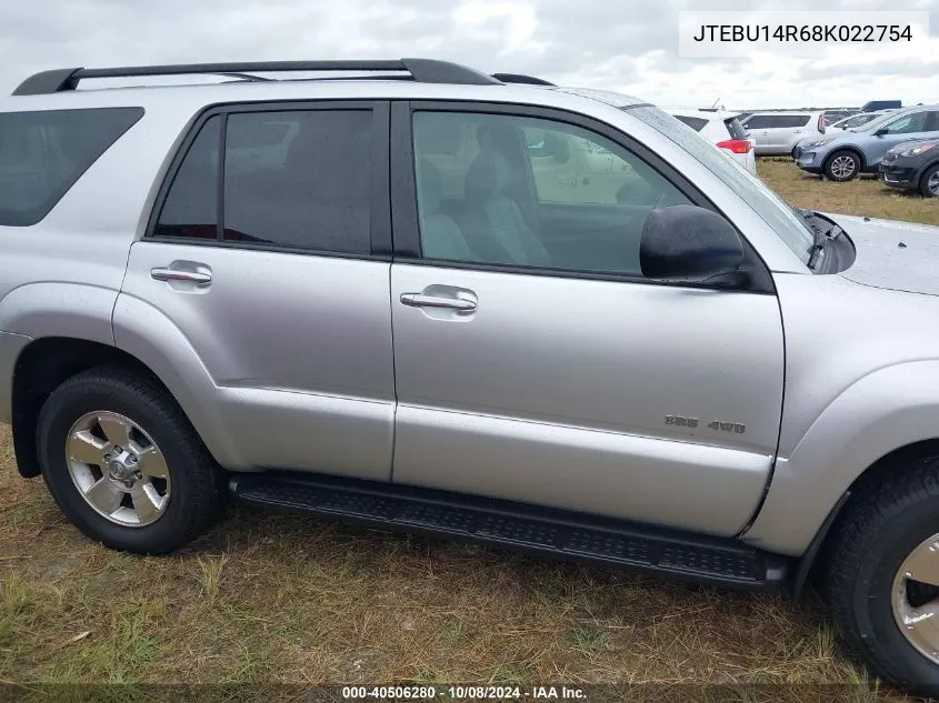 2008 Toyota 4Runner Sr5 V6 VIN: JTEBU14R68K022754 Lot: 40506280