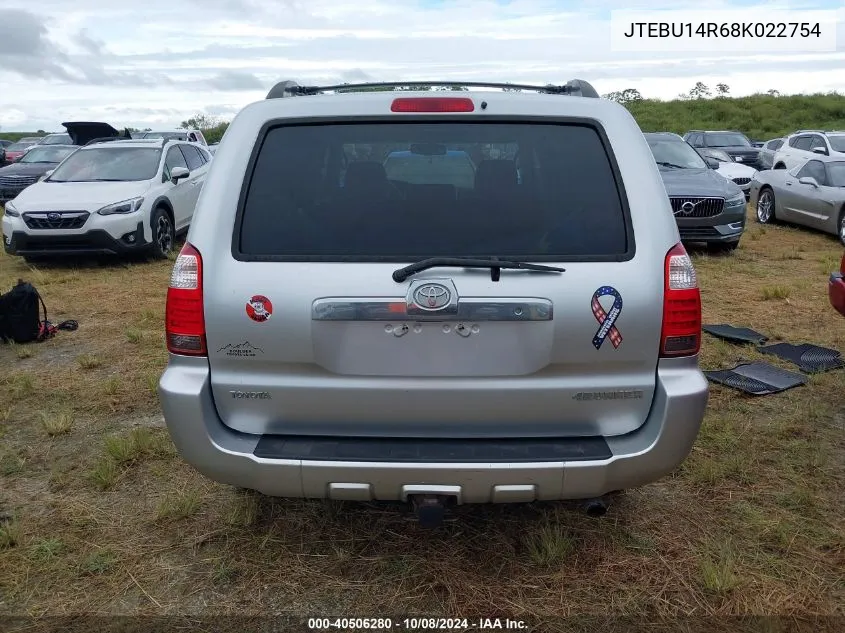 2008 Toyota 4Runner Sr5 V6 VIN: JTEBU14R68K022754 Lot: 40506280