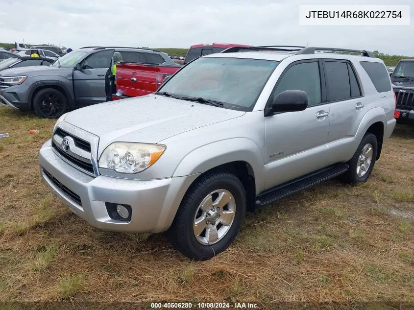 2008 Toyota 4Runner Sr5 V6 VIN: JTEBU14R68K022754 Lot: 40506280