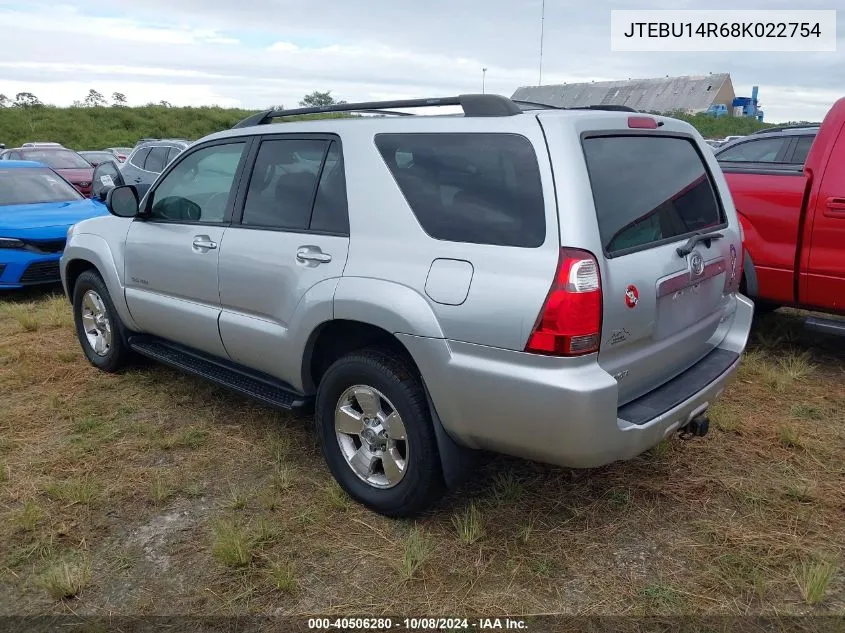 2008 Toyota 4Runner Sr5 V6 VIN: JTEBU14R68K022754 Lot: 40506280