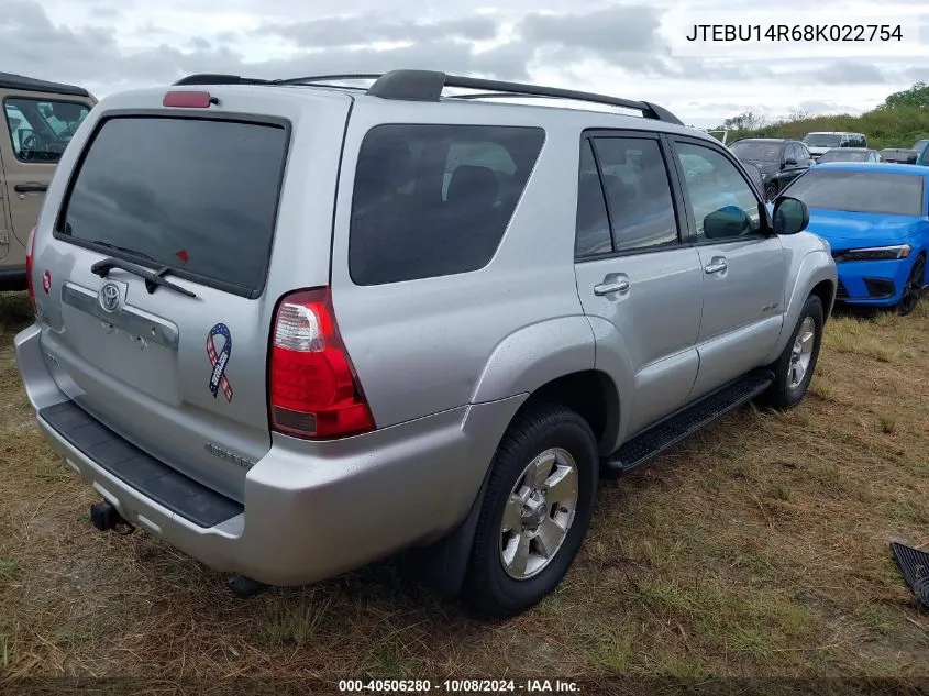 2008 Toyota 4Runner Sr5 V6 VIN: JTEBU14R68K022754 Lot: 40506280