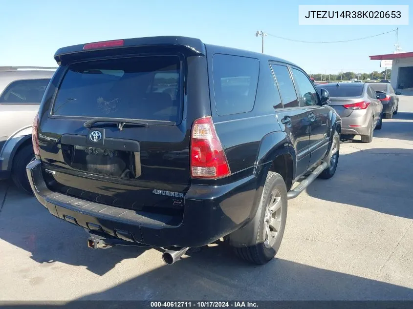 2008 Toyota 4Runner Sr5/Sport VIN: JTEZU14R38K020653 Lot: 40612711