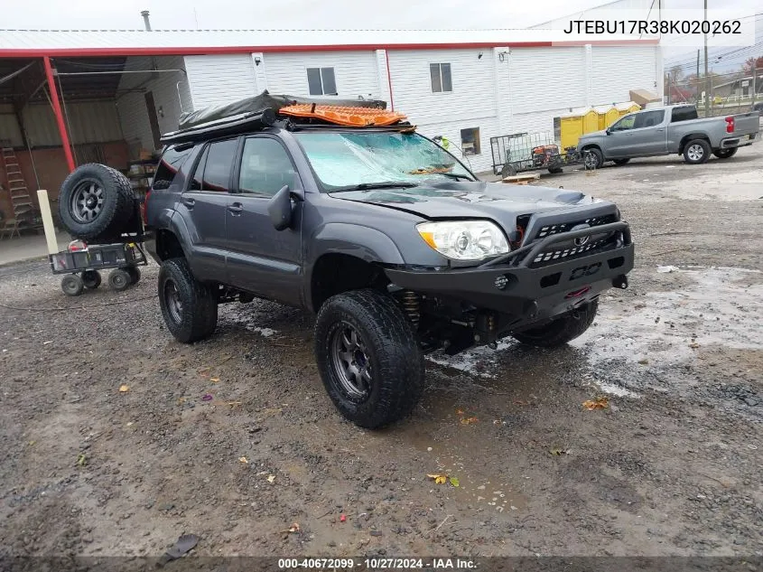 2008 Toyota 4Runner Limited V6 VIN: JTEBU17R38K020262 Lot: 40672099