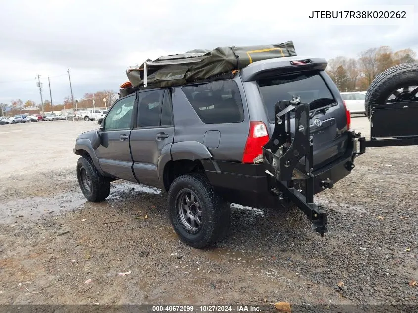 JTEBU17R38K020262 2008 Toyota 4Runner Limited V6