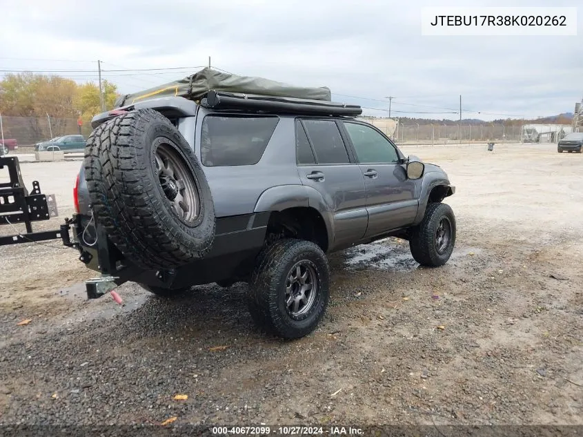 JTEBU17R38K020262 2008 Toyota 4Runner Limited V6