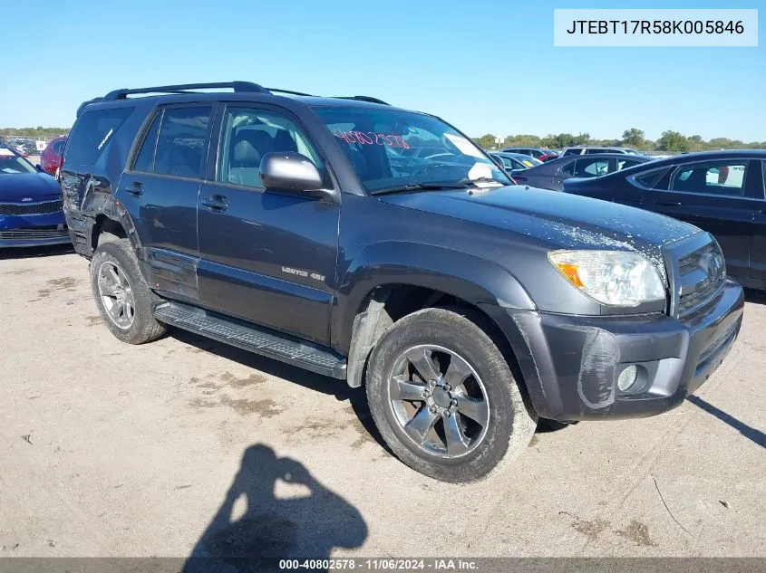 2008 Toyota 4Runner Limited V8 VIN: JTEBT17R58K005846 Lot: 40802578