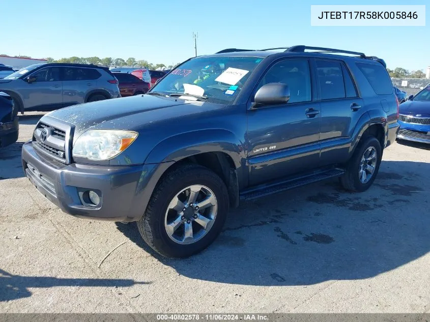 2008 Toyota 4Runner Limited V8 VIN: JTEBT17R58K005846 Lot: 40802578