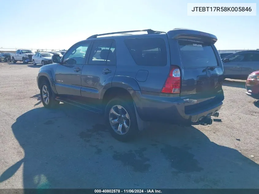 2008 Toyota 4Runner Limited V8 VIN: JTEBT17R58K005846 Lot: 40802578