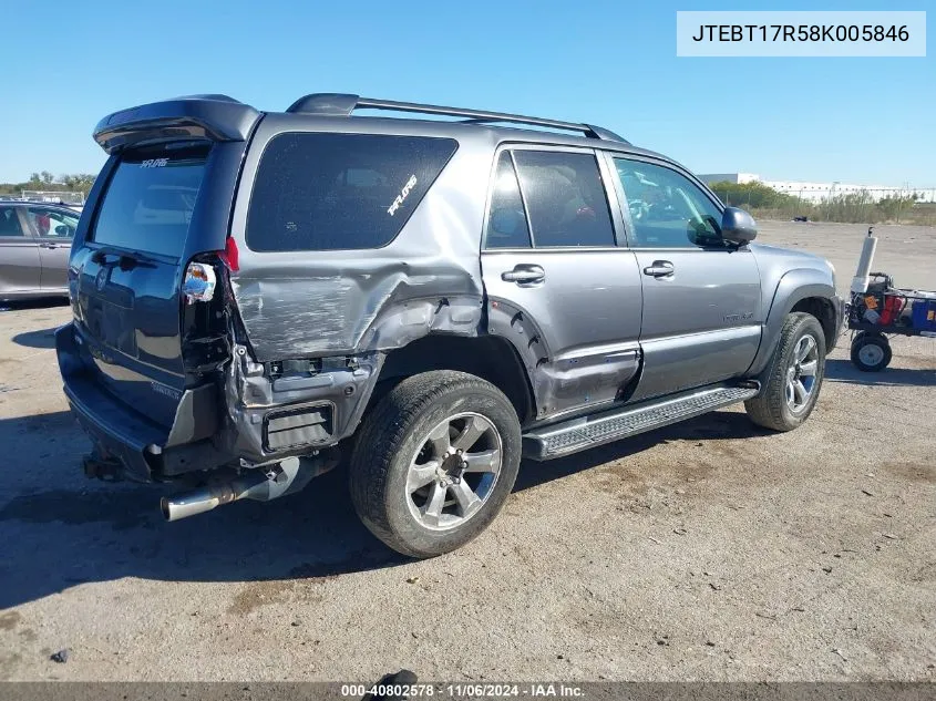 2008 Toyota 4Runner Limited V8 VIN: JTEBT17R58K005846 Lot: 40802578