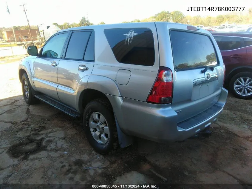 2008 Toyota 4Runner Sr5 V8 VIN: JTEBT14R78K003777 Lot: 40850845