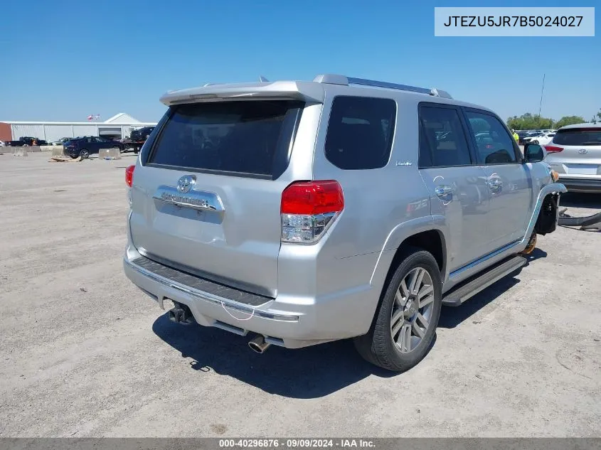 2011 Toyota 4Runner Limited V6 VIN: JTEZU5JR7B5024027 Lot: 40296876