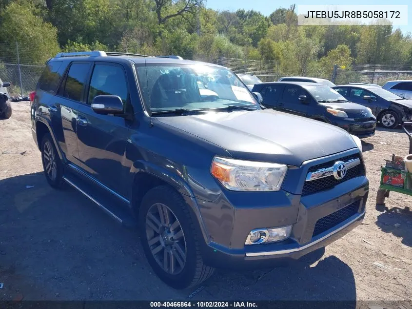 2011 Toyota 4Runner Limited V6 VIN: JTEBU5JR8B5058172 Lot: 40466864