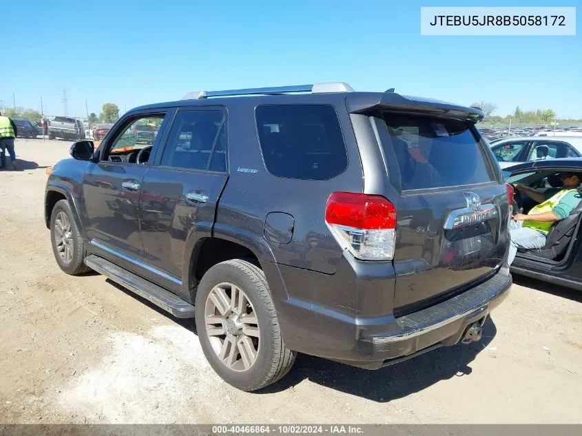 2011 Toyota 4Runner Limited V6 VIN: JTEBU5JR8B5058172 Lot: 40466864