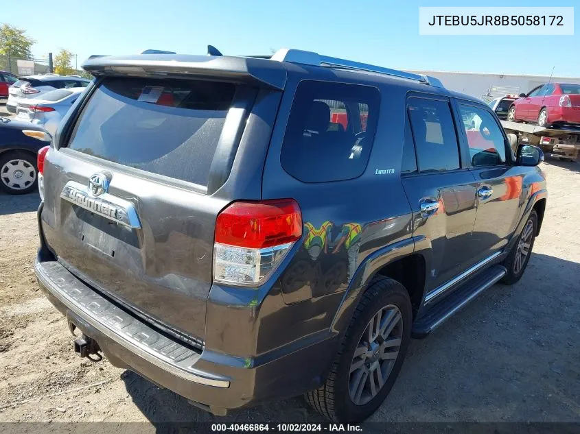 2011 Toyota 4Runner Limited V6 VIN: JTEBU5JR8B5058172 Lot: 40466864