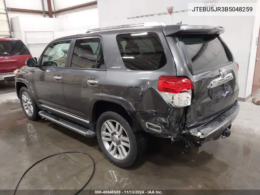 2011 Toyota 4Runner Limited V6 VIN: JTEBU5JR3B5048259 Lot: 40848589