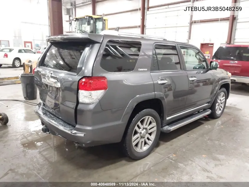 2011 Toyota 4Runner Limited V6 VIN: JTEBU5JR3B5048259 Lot: 40848589