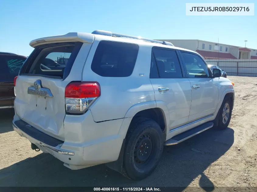 2011 Toyota 4Runner Sr5 V6 VIN: JTEZU5JR0B5029716 Lot: 40861615