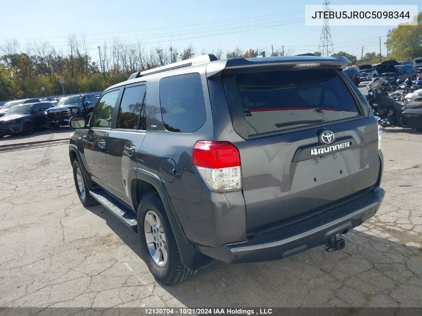 2012 Toyota 4Runner Sr5/Limited/Trail VIN: JTEBU5JR0C5098344 Lot: 12130704