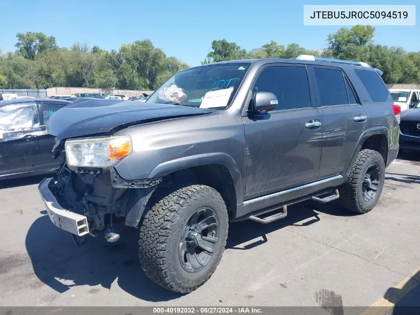 2012 Toyota 4Runner Sr5 VIN: JTEBU5JR0C5094519 Lot: 40192032