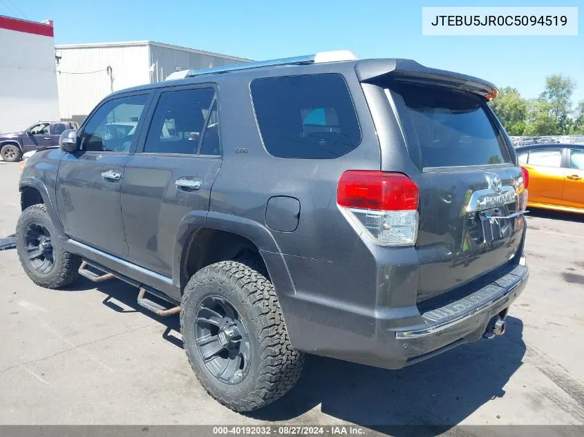 2012 Toyota 4Runner Sr5 VIN: JTEBU5JR0C5094519 Lot: 40192032