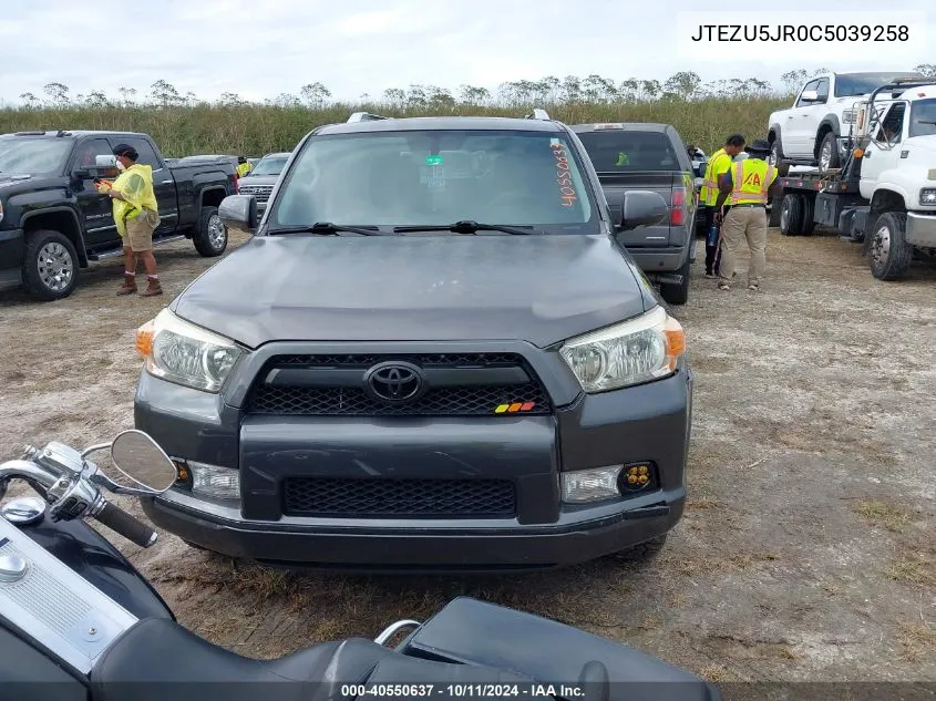 2012 Toyota 4Runner Sr5 VIN: JTEZU5JR0C5039258 Lot: 40550637