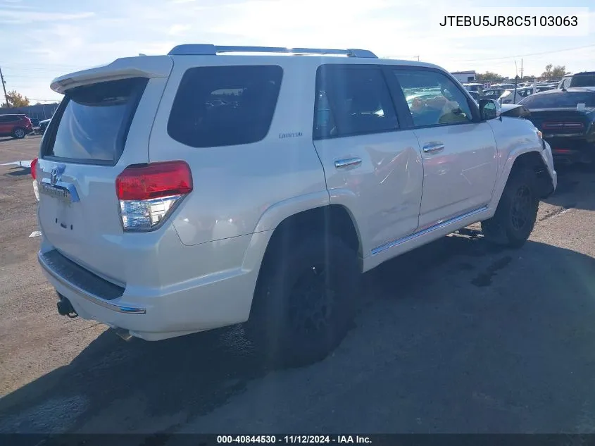 2012 Toyota 4Runner Limited VIN: JTEBU5JR8C5103063 Lot: 40844530