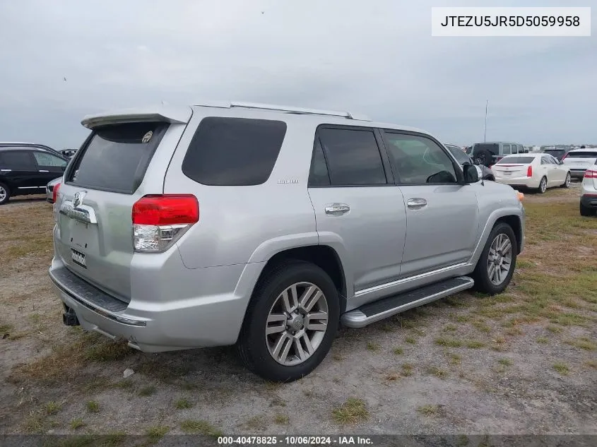 2013 Toyota 4Runner Sr5/Limited VIN: JTEZU5JR5D5059958 Lot: 40478825