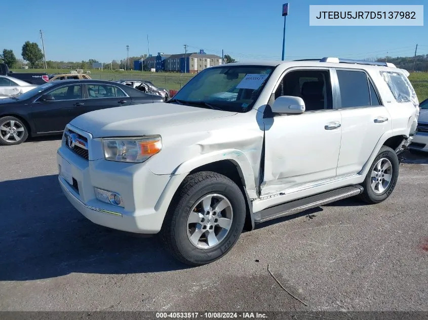 2013 Toyota 4Runner Sr5 VIN: JTEBU5JR7D5137982 Lot: 40533517