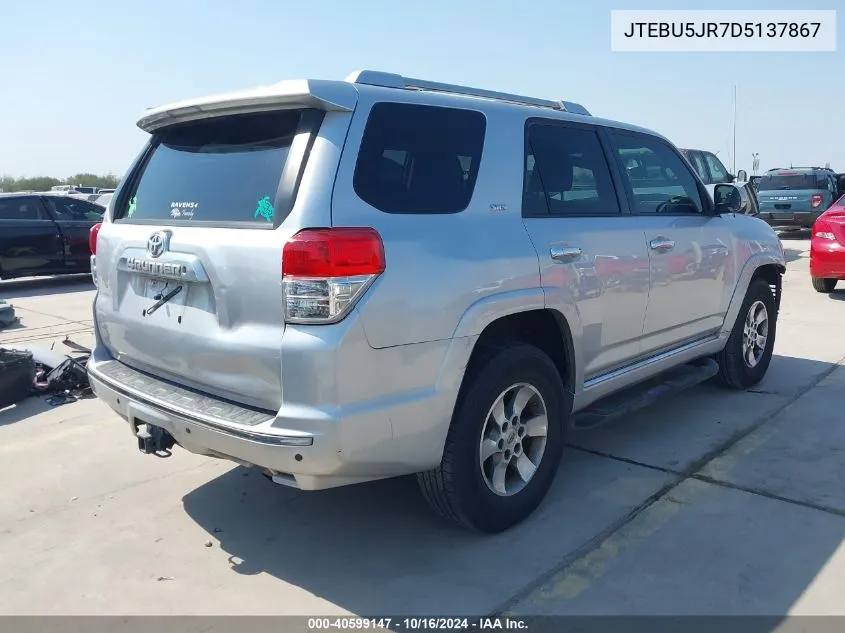 2013 Toyota 4Runner Sr5 VIN: JTEBU5JR7D5137867 Lot: 40599147