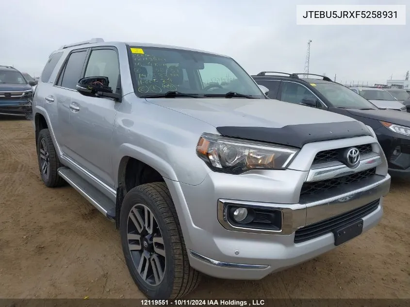 2015 Toyota 4Runner Sr5/Limited/Trail/Trd Pro VIN: JTEBU5JRXF5258931 Lot: 12119551