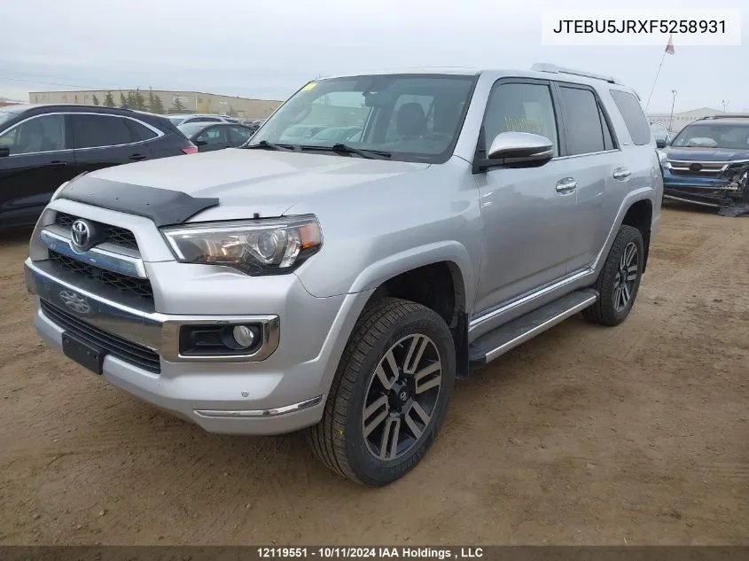 2015 Toyota 4Runner Sr5/Limited/Trail/Trd Pro VIN: JTEBU5JRXF5258931 Lot: 12119551