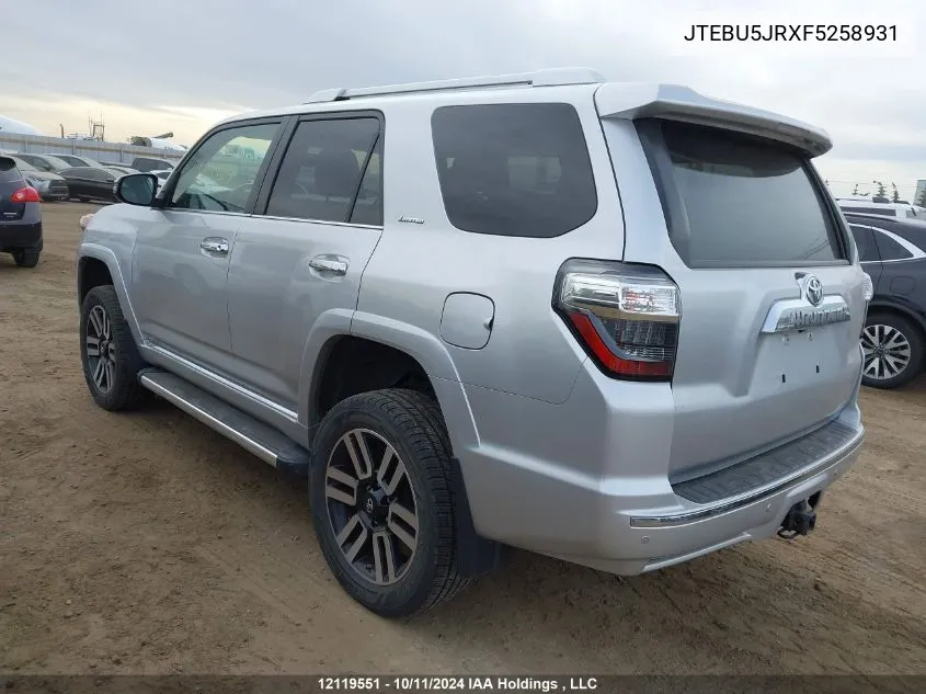 2015 Toyota 4Runner Sr5/Limited/Trail/Trd Pro VIN: JTEBU5JRXF5258931 Lot: 12119551