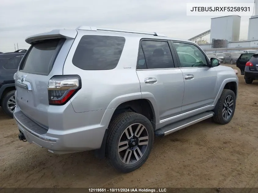 2015 Toyota 4Runner Sr5/Limited/Trail/Trd Pro VIN: JTEBU5JRXF5258931 Lot: 12119551