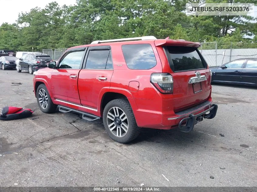 2015 Toyota 4Runner Limited VIN: JTEBU5JR8F5203376 Lot: 40122345