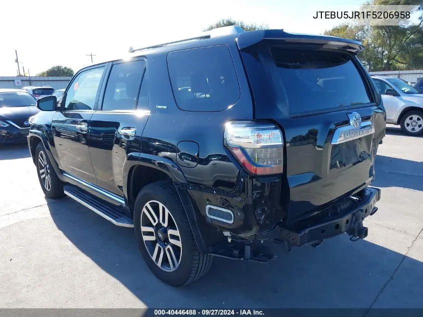 2015 Toyota 4Runner Limited VIN: JTEBU5JR1F5206958 Lot: 40446488