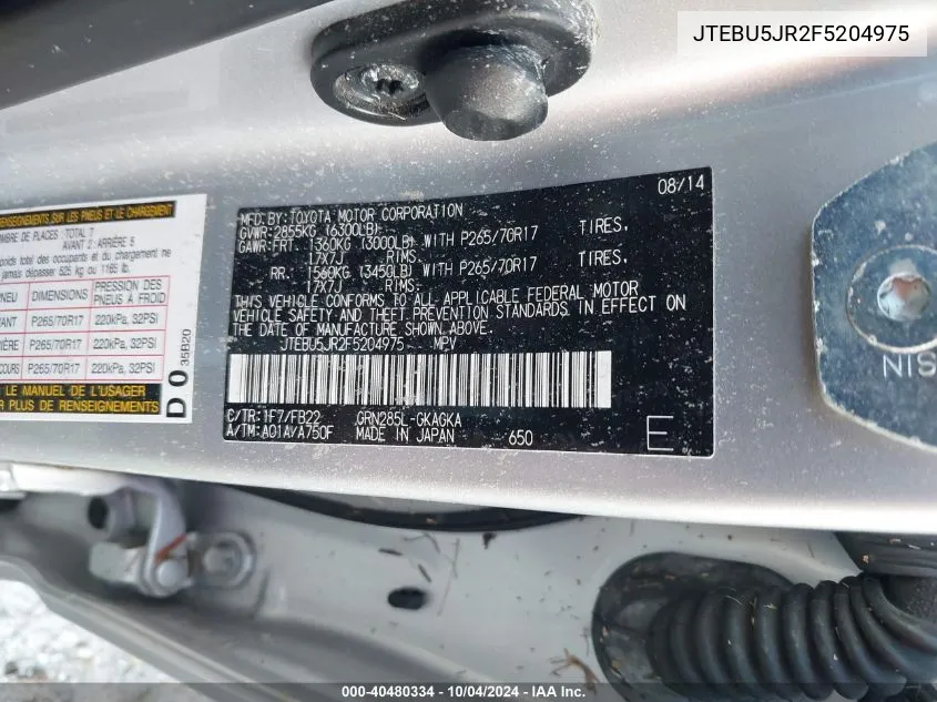 JTEBU5JR2F5204975 2015 Toyota 4Runner Sr5