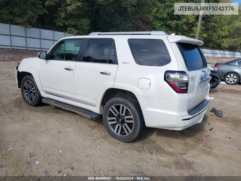 2015 Toyota 4Runner Limited VIN: JTEBU5JRXF5242776 Lot: 40486081