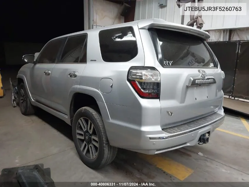 2015 Toyota 4Runner Limited VIN: JTEBU5JR3F5260763 Lot: 40806331