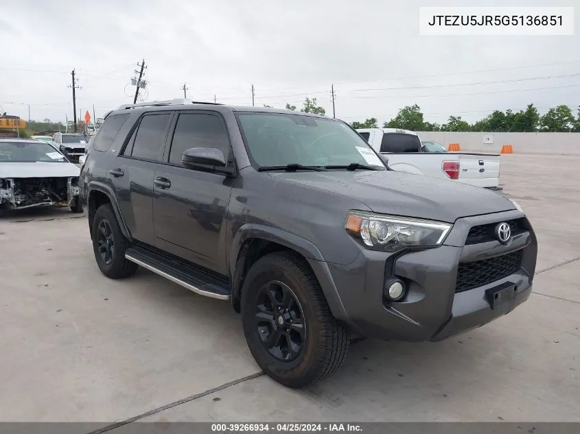 2016 Toyota 4Runner Sr5 VIN: JTEZU5JR5G5136851 Lot: 39266934