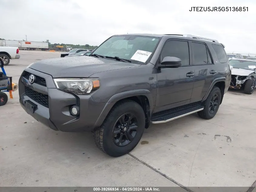 2016 Toyota 4Runner Sr5 VIN: JTEZU5JR5G5136851 Lot: 39266934