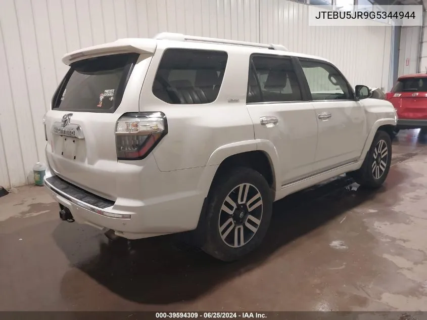 2016 Toyota 4Runner Limited VIN: JTEBU5JR9G5344944 Lot: 39594309