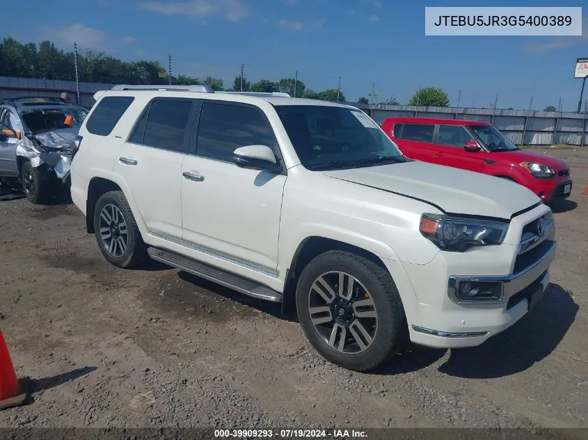 2016 Toyota 4Runner Limited VIN: JTEBU5JR3G5400389 Lot: 39909293