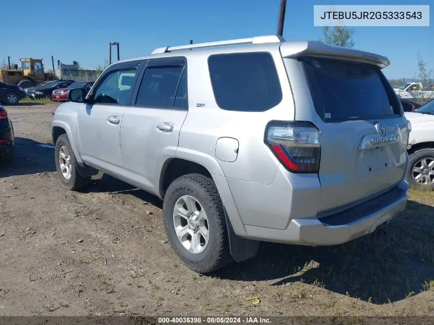 2016 Toyota 4Runner Sr5 VIN: JTEBU5JR2G5333543 Lot: 40036398