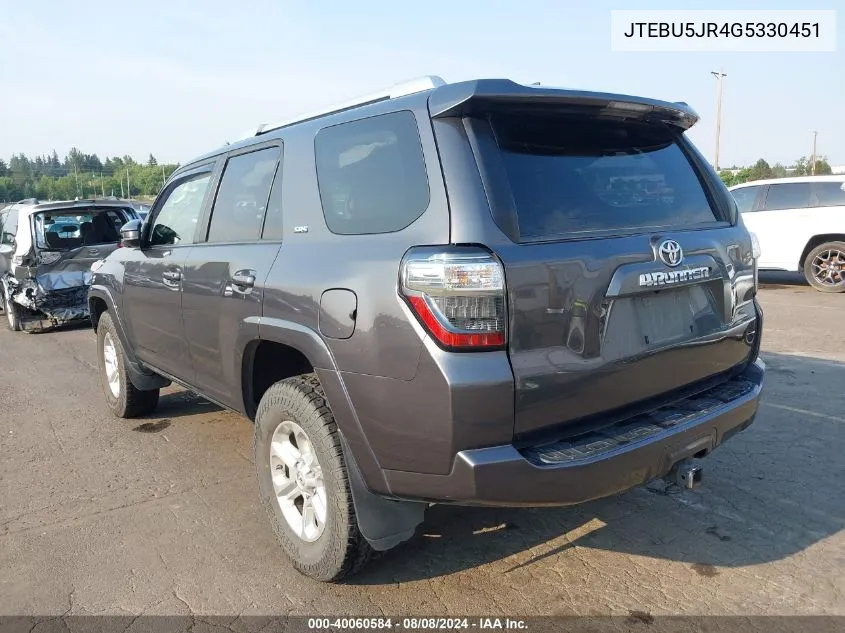 2016 Toyota 4Runner Sr5 VIN: JTEBU5JR4G5330451 Lot: 40060584