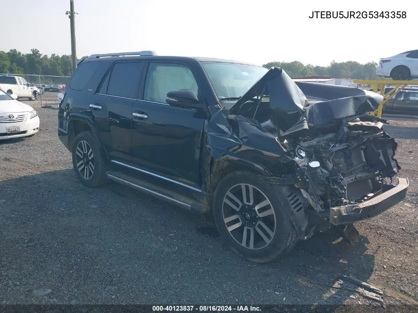 2016 Toyota 4Runner Sr5 Prem/Ltdl/Trail/Trd VIN: JTEBU5JR2G5343358 Lot: 40123837