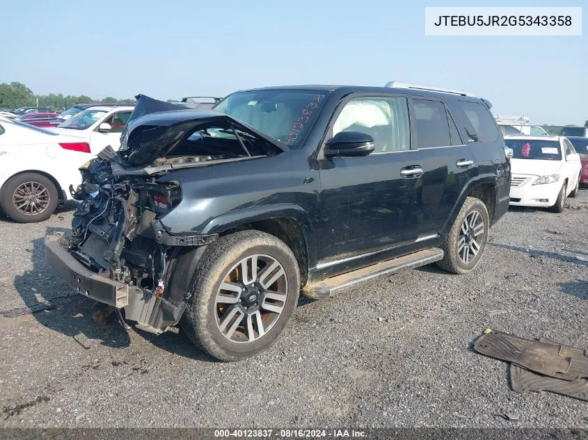 2016 Toyota 4Runner Sr5 Prem/Ltdl/Trail/Trd VIN: JTEBU5JR2G5343358 Lot: 40123837